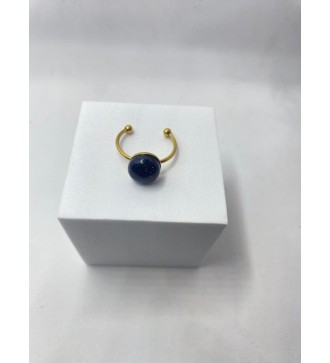 Bague ajustable or avec pendentif quartz bleu pailleté
