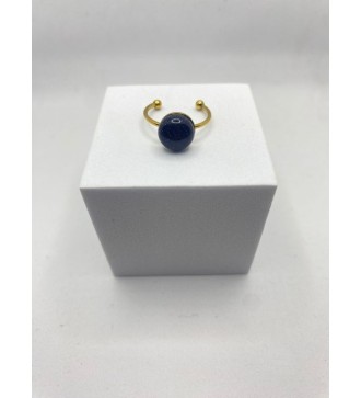 Bague ajustable or avec pendentif quartz bleu pailleté