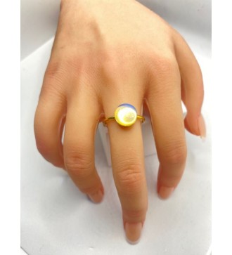Bague ajustable or avec pendentif quartz transparent