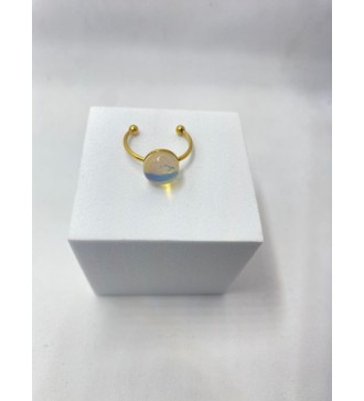 Bague ajustable or avec pendentif quartz transparent