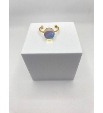 Bague ajustable or avec pendentif quartz transparent