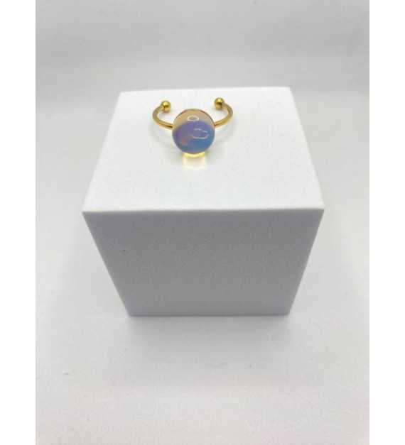 L’elegance – Bague quartz transparent en acier inoxydable doré