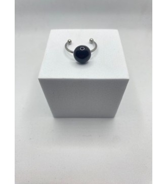Bague ajustable argent avec pendentif quartz noir