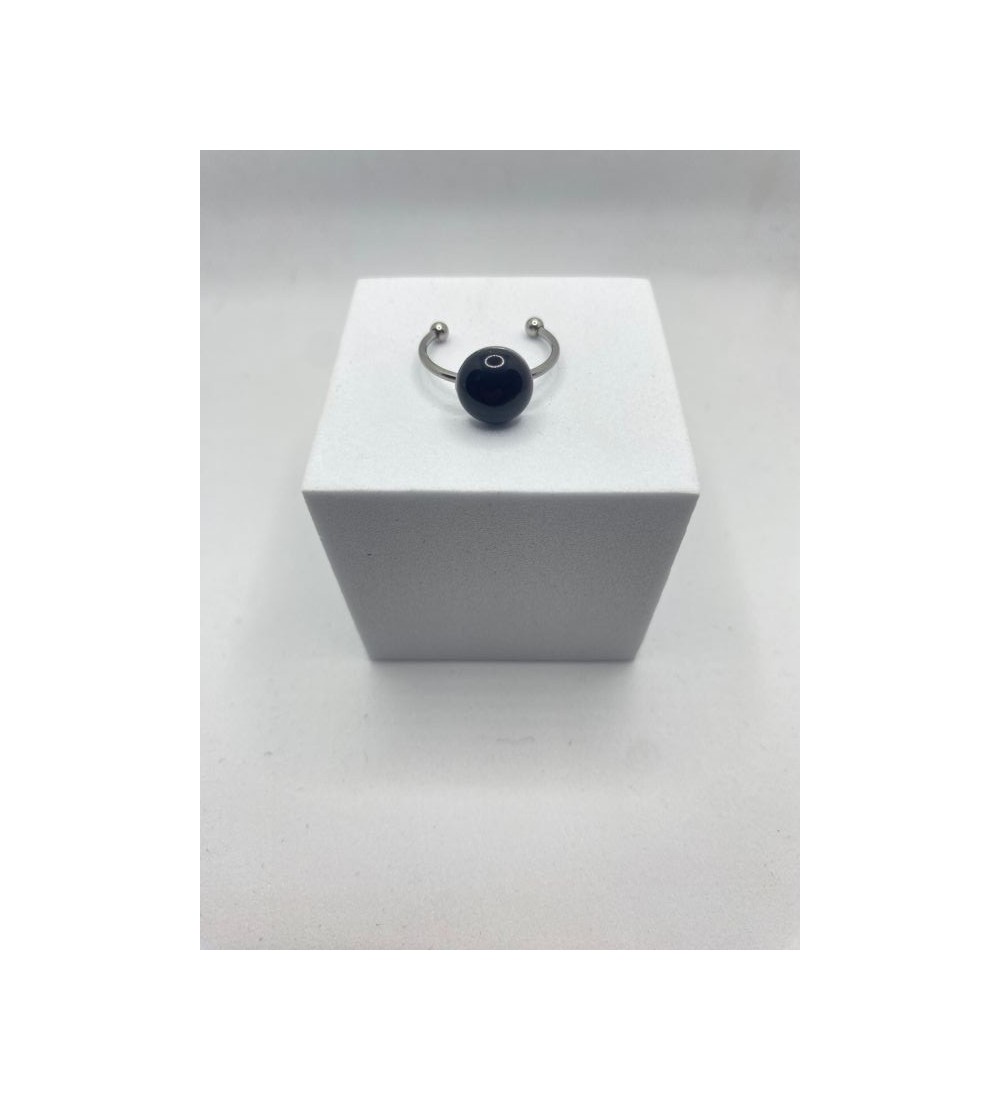 Bague ajustable argent avec pendentif quartz noir