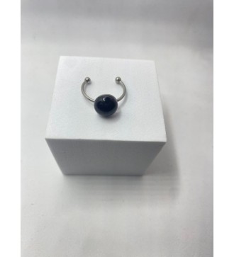 Bague ajustable argent avec pendentif quartz noir