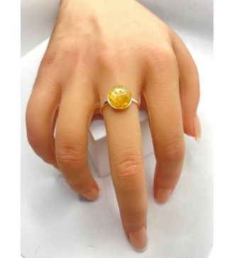 Bague ajustable argent  avec pendentif quartz jaune soleil