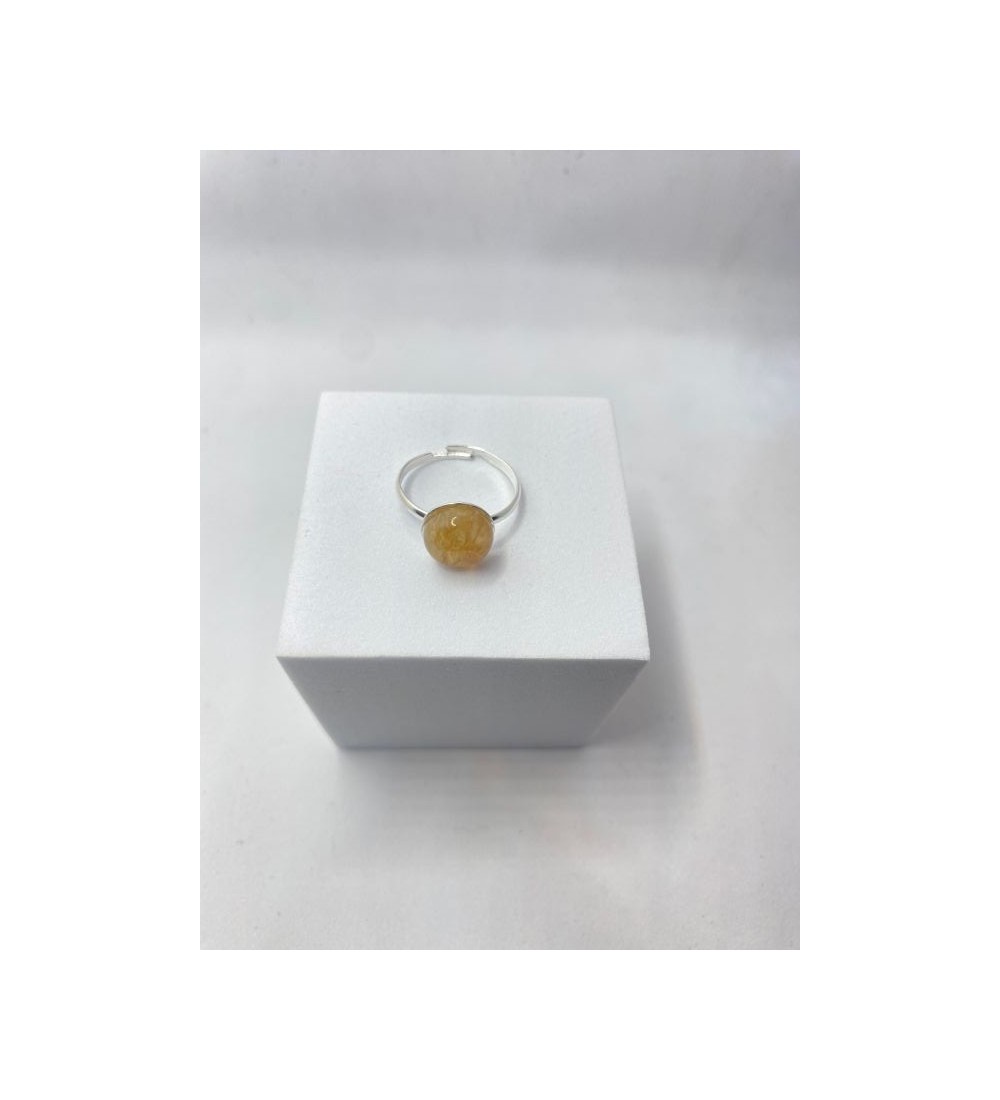 Bague ajustable argent  avec pendentif quartz jaune soleil