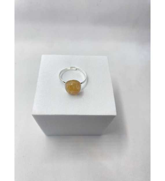 Bague Morceau de Soleil – Quartz jaune en acier inoxydable argent