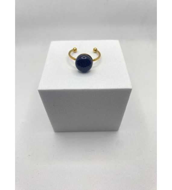 Bague ajustable or avec pendentif quartz noir pailleté