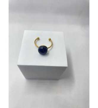 Bague ajustable or avec pendentif quartz noir pailleté