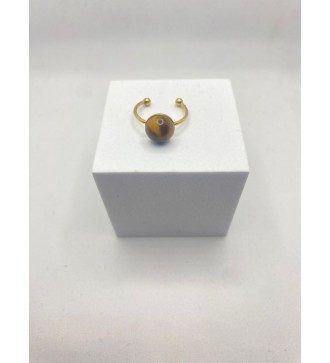 Bague ajustable or avec pendentif quartz caramel