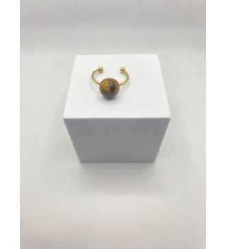 Café Caramel – Bague ajustable or avec pendentif quartz caramel
