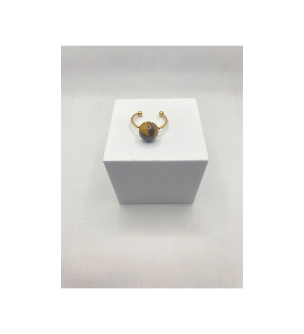Bague ajustable or avec pendentif quartz caramel