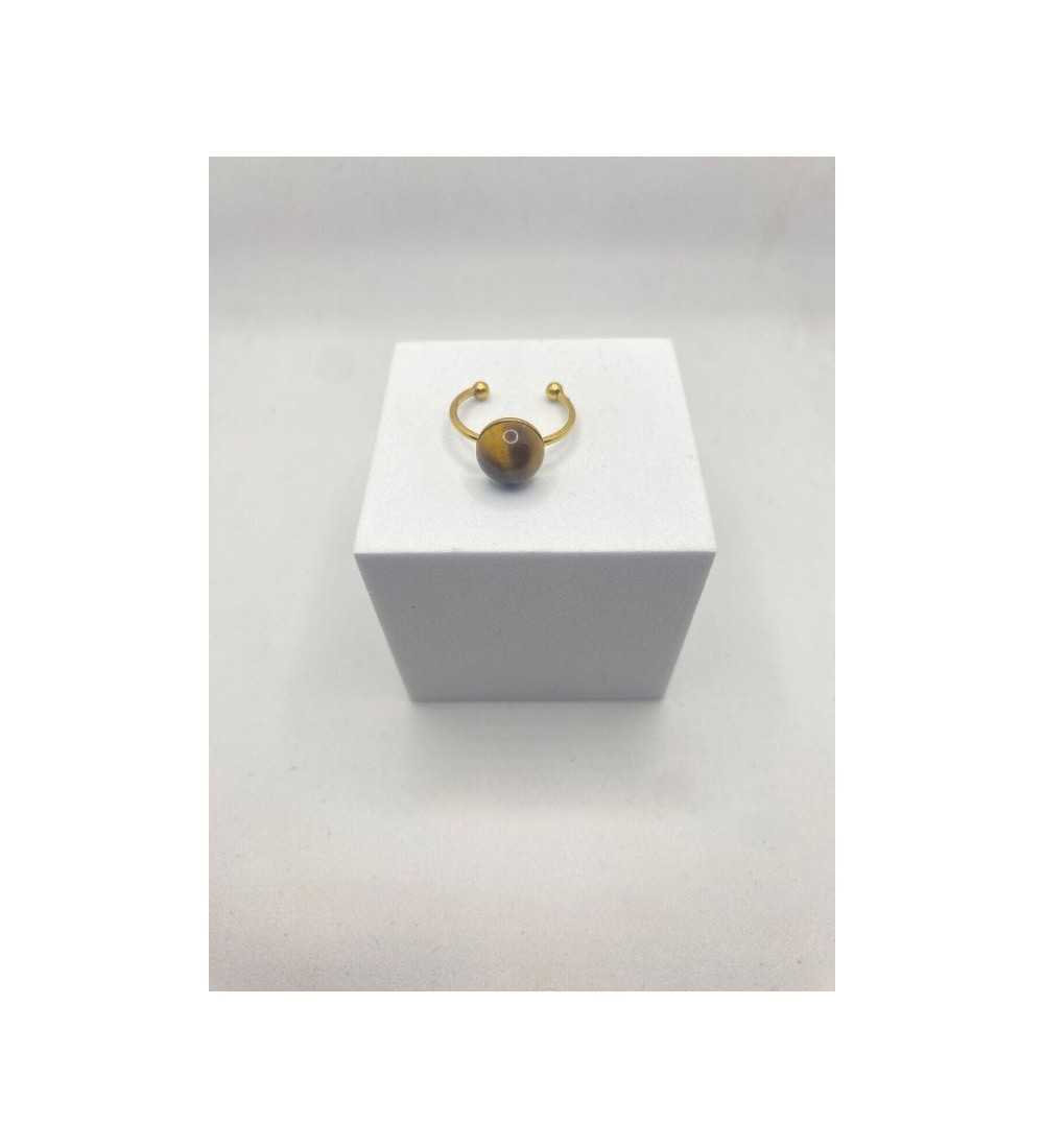 Café Caramel – Bague ajustable or avec pendentif quartz caramel