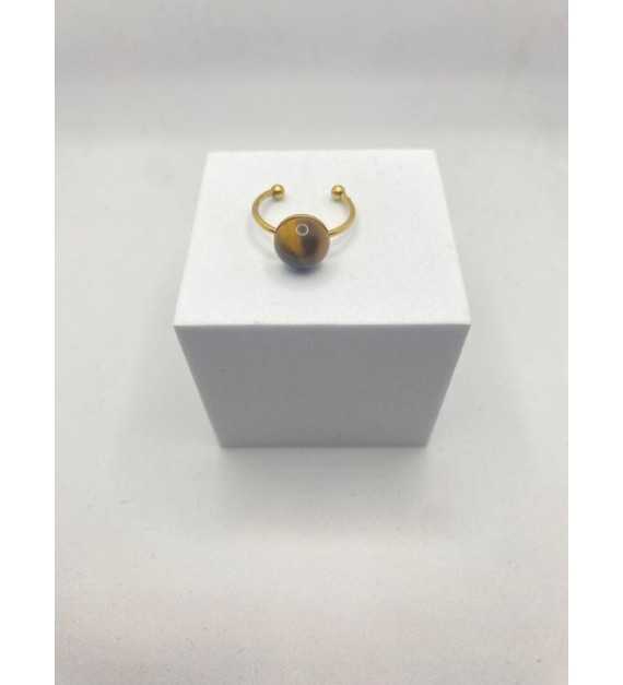 Café Caramel – Bague ajustable or avec pendentif quartz caramel