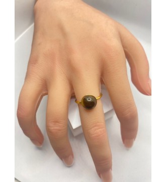 Bague ajustable or avec pendentif quartz caramel