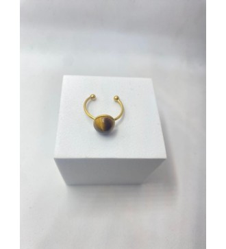 Bague ajustable or avec pendentif quartz caramel