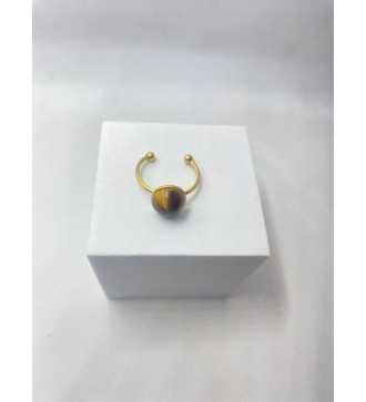 Café Caramel – Bague ajustable or avec pendentif quartz caramel