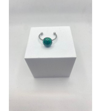 Bague ajustable argent avec pendentif quartz vert zébré