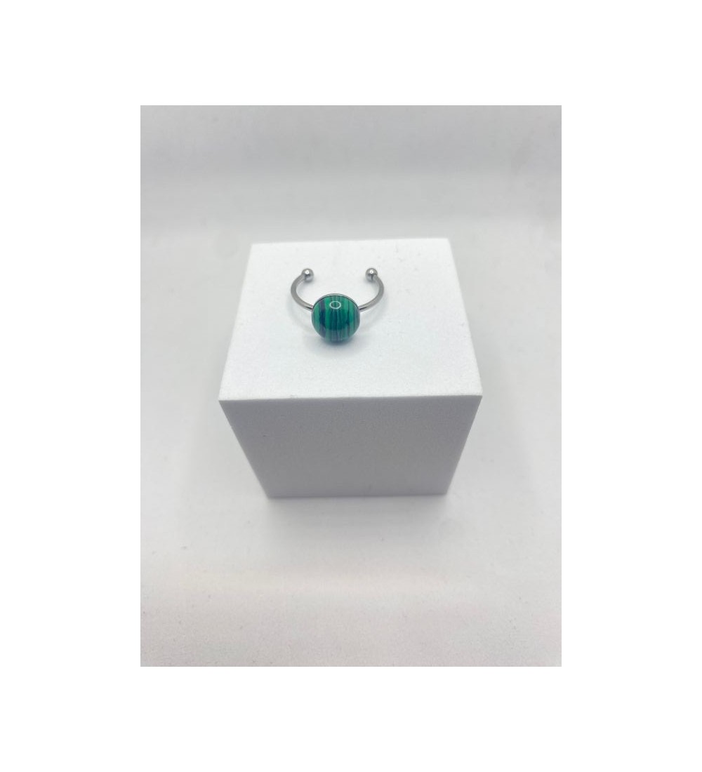 Bague ajustable argent avec pendentif quartz vert zébré