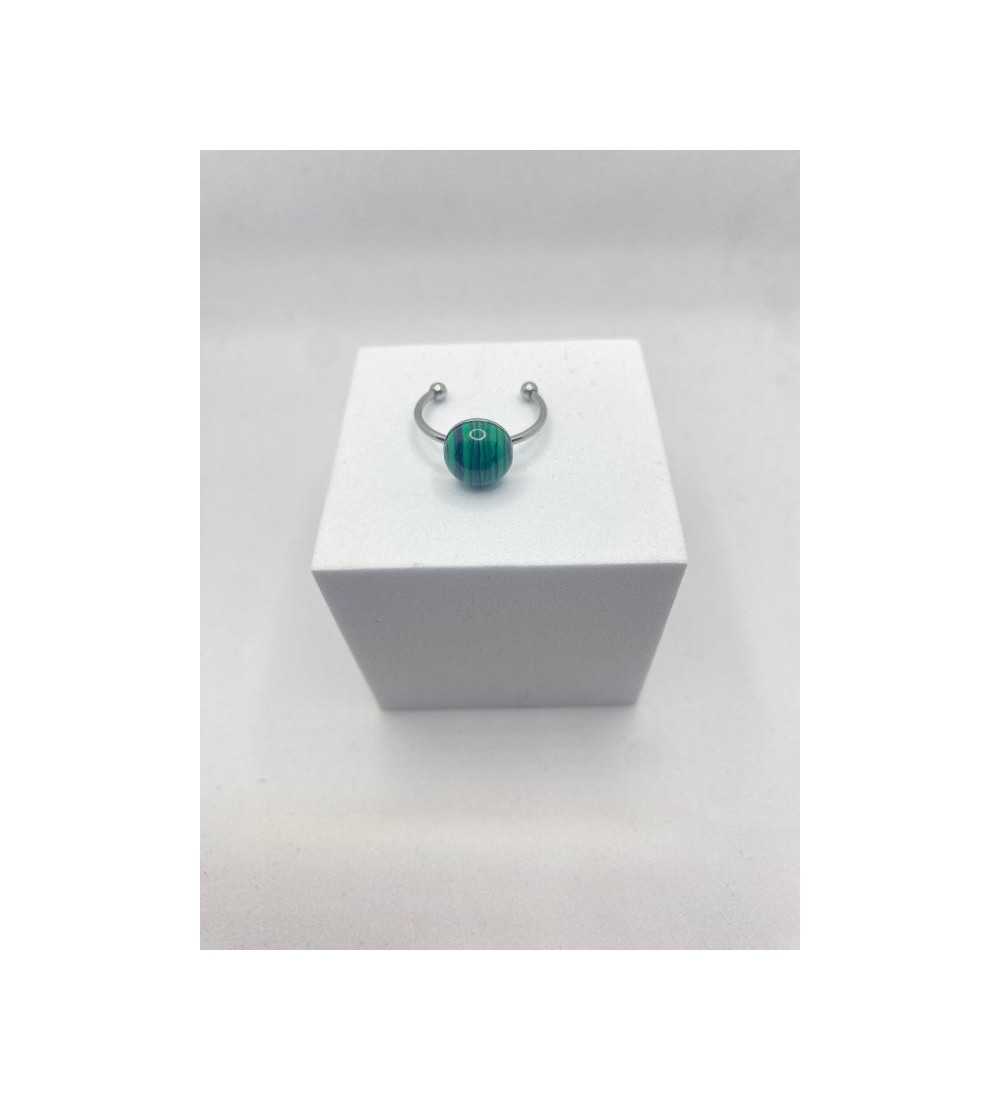 Bague ajustable argent avec pendentif quartz vert zébré