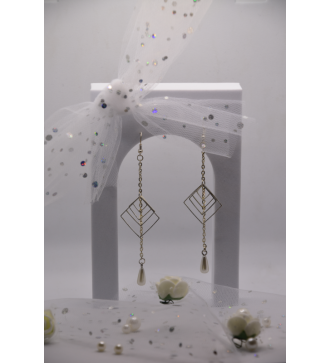Boucle d'oreilles argent : Carrés moderne et perle goutte