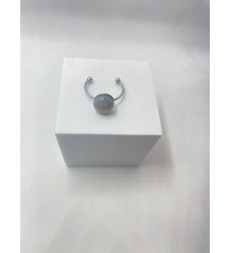 Bague ajustable argent avec pendentif quartz gris transparent