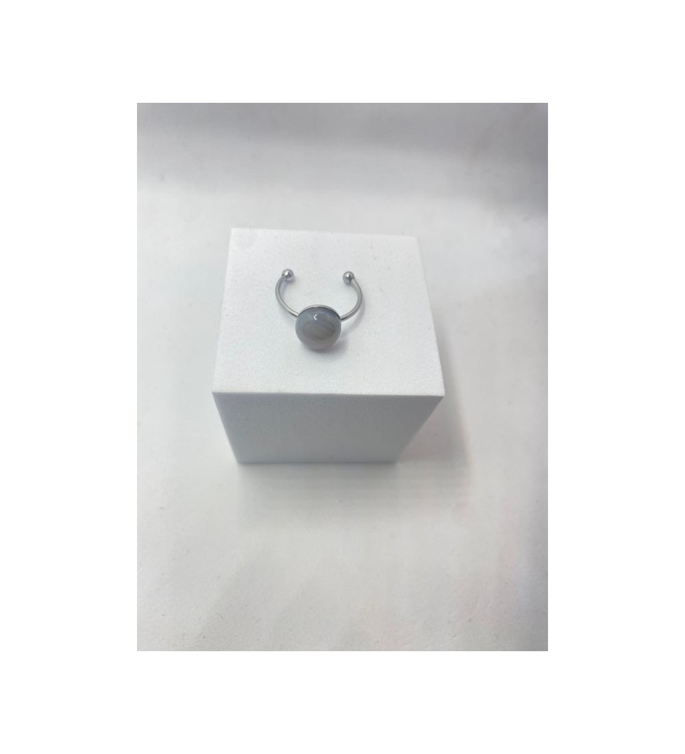 Bague ajustable argent avec pendentif quartz gris transparent