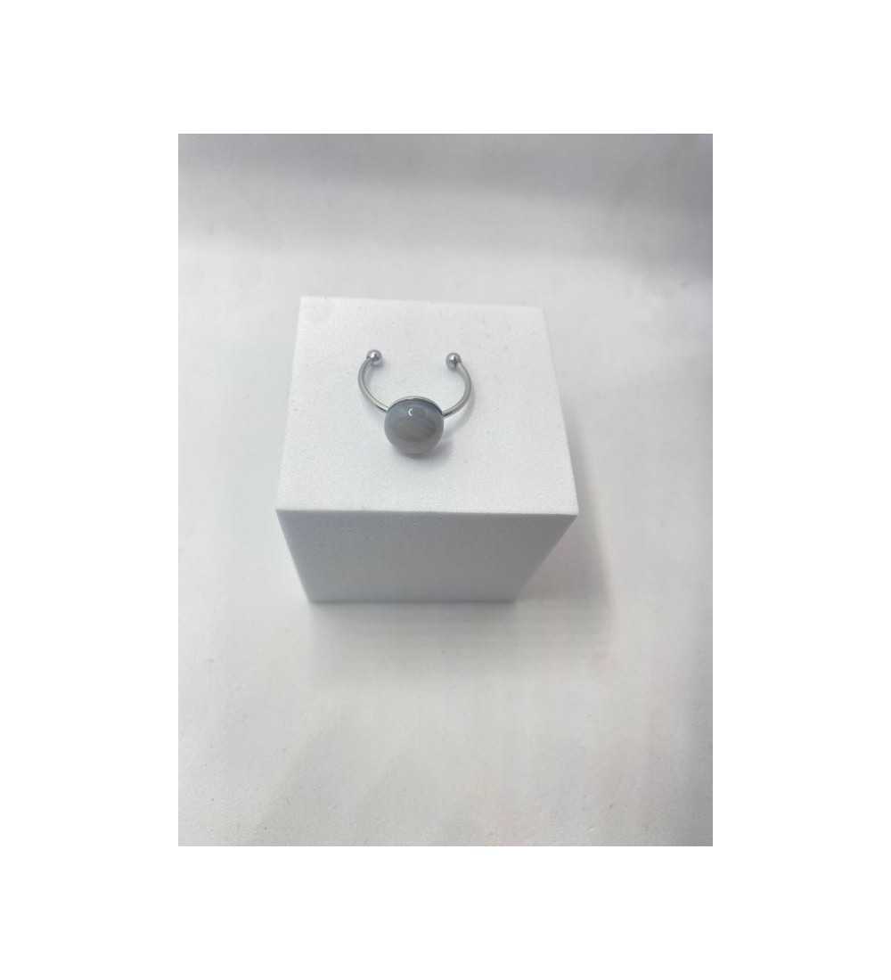 Bague ajustable argent avec pendentif quartz gris transparent