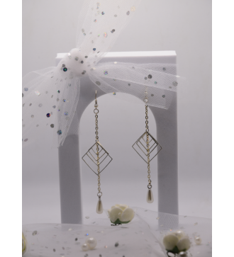 Boucle d'oreilles argent : Carrés moderne et perle goutte