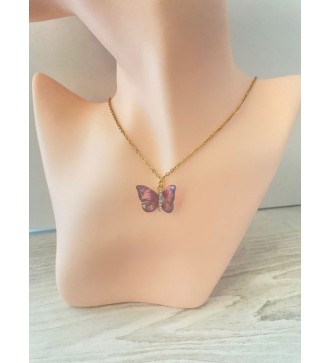 Collier or papillon à strass
