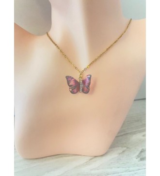 Collier or papillon à strass