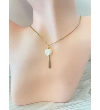 Collier or  avec coeur nacré
