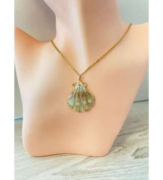 Collier or en acier inoxydable avec pendentif coquillage