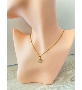 Collier or avec trèfle doré et strass éblouissant