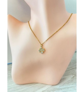 Collier or avec trèfle doré et strass éblouissant