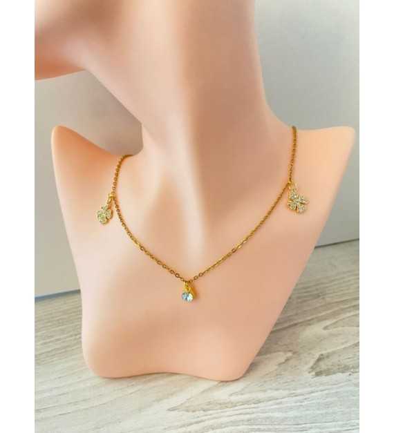 Trèfle Magique – Collier plaqué or 24 K avec double pendentif 