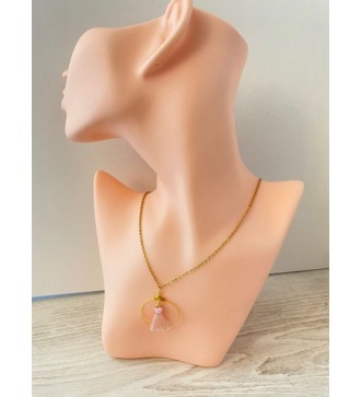Collier or avec Anneau volant rose et coeur éclatant
