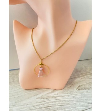 Collier or avec Anneau volant rose et coeur éclatant