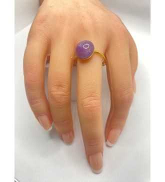 Aura de Quartz – Bague ajustable quartz 10 mm plaqué or 24 K