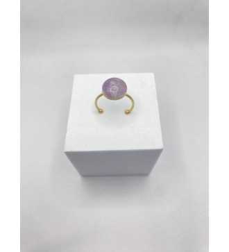 Harmonie Minérale – Bague ajustable quartz 10 mm plaqué or 24 K