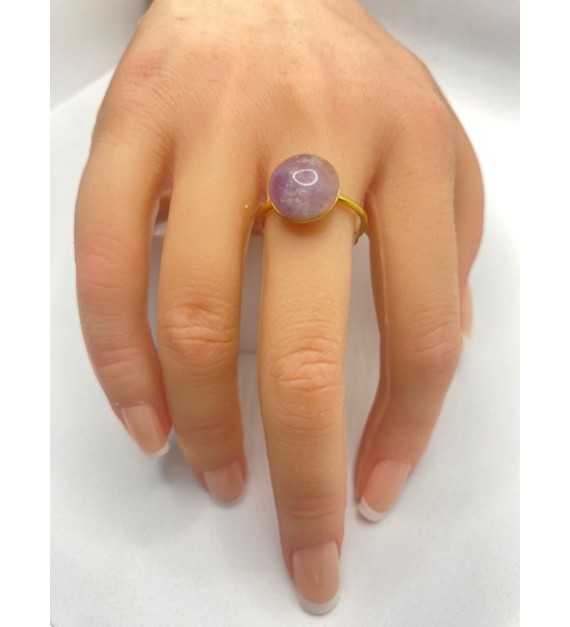 Harmonie Minérale – Bague ajustable quartz 10 mm plaqué or 24 K
