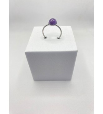 Bague ajustable inoxydable argent et quartz 6 mm