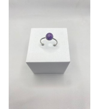 Bague ajustable inoxydable argent et quartz 6 mm