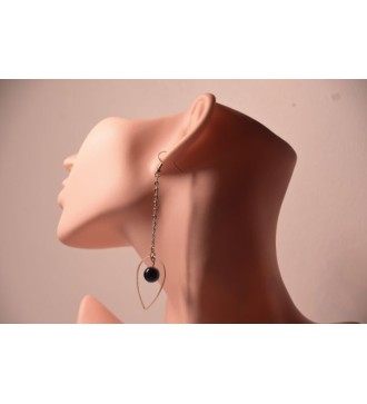 Boucles argent : pendentif goutte et perle bleue multicolore