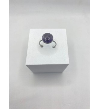 Bague ajustable en quarte 10 mm et acier inoxydable argent