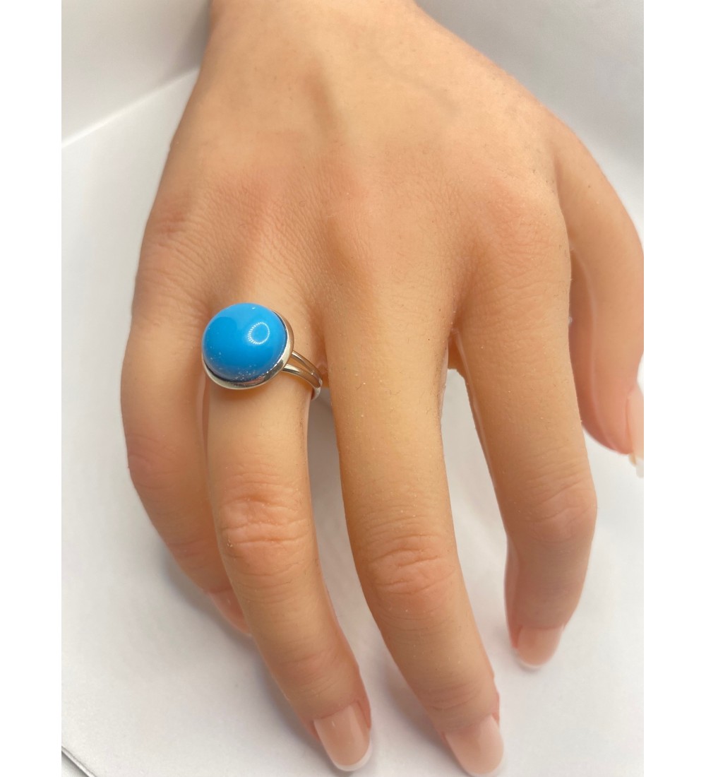 Bague ajustable en pierre semi-précieuse bleu topaze argent