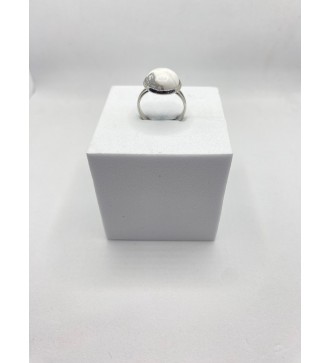 Bague ajustable en pierre marbrée blanche et grise argent
