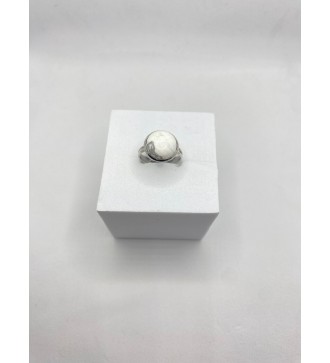 Bague ajustable en pierre marbrée blanche et grise argent