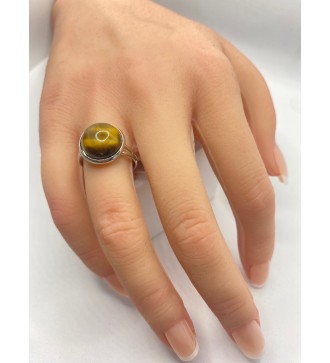 Bague ajustable en pierre marron et ombres caramel